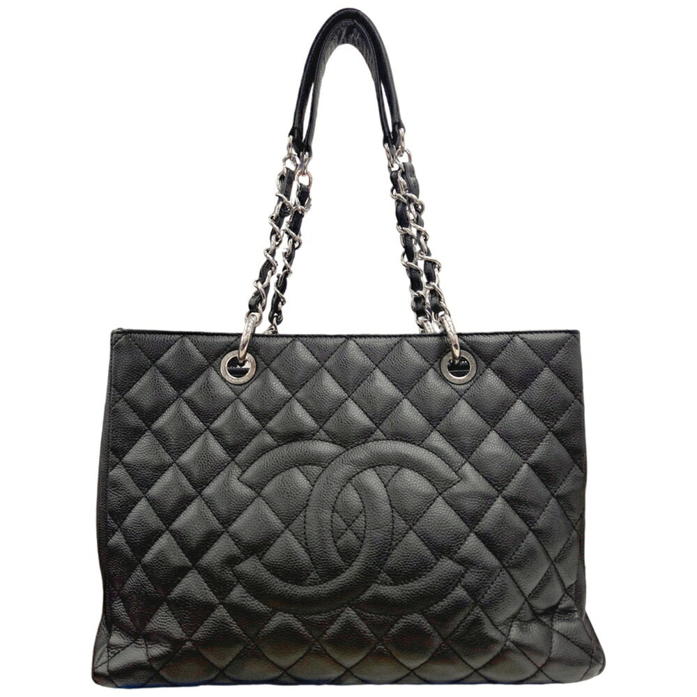 CHANEL GST Chain Tote Bag, Caviar Leather, Black, Women's Bag